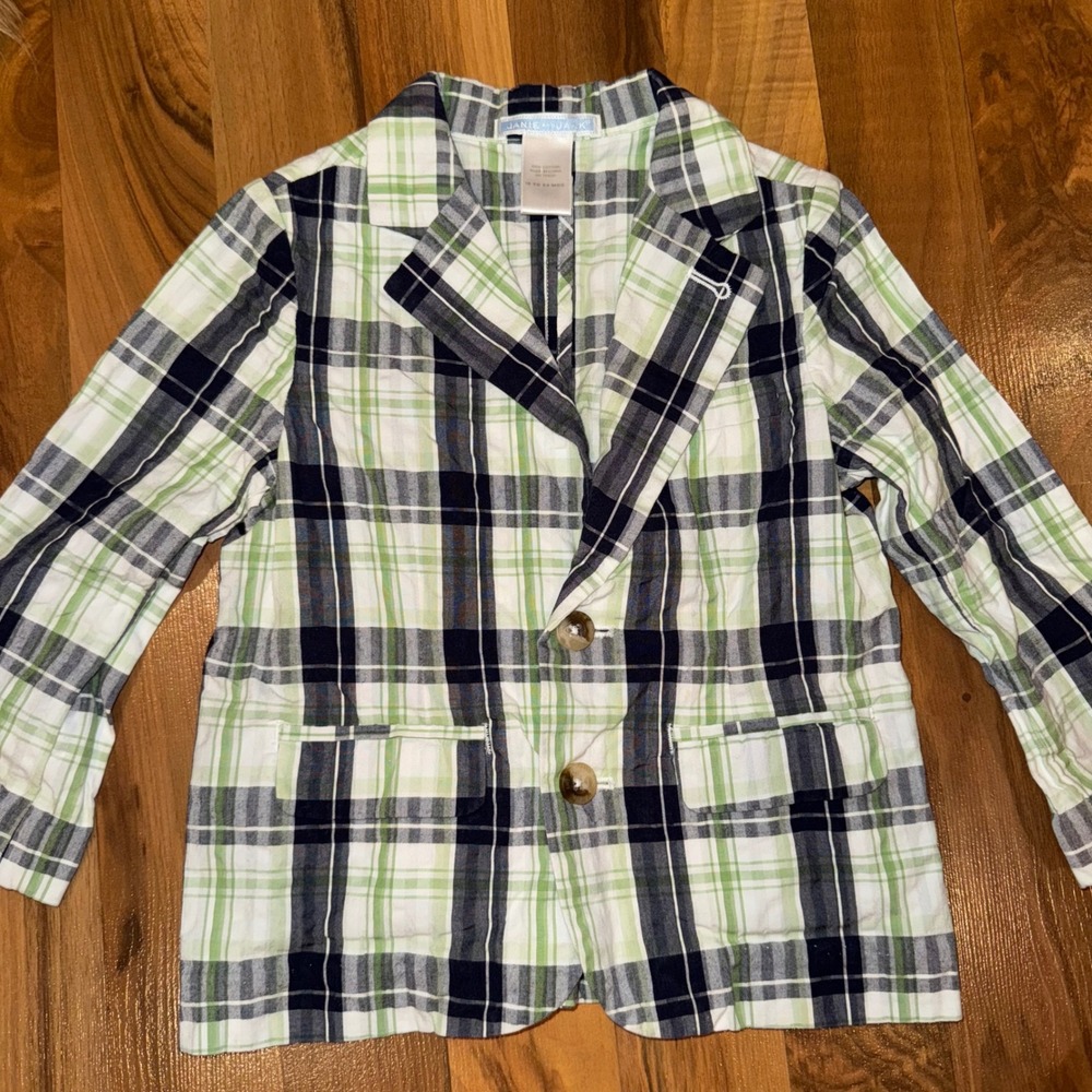 Janie and Jack Plaid Blazer Jacket Button Front Pockets Cotton 18-24 spring‎